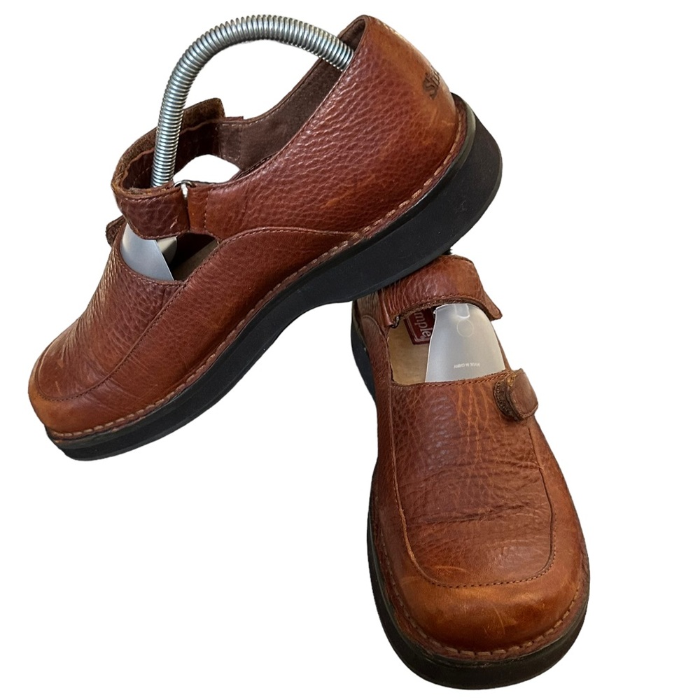 Simple Brown leather Upper Slip On Loafer Shoes with Strap Size: 10
